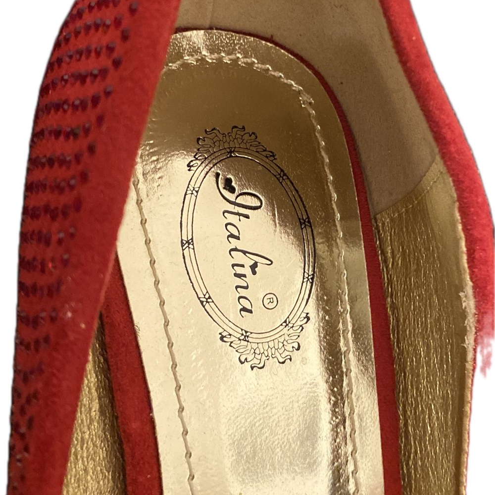 Italina Red Rhinestone Stiletto Heels - Picture 4 of 7